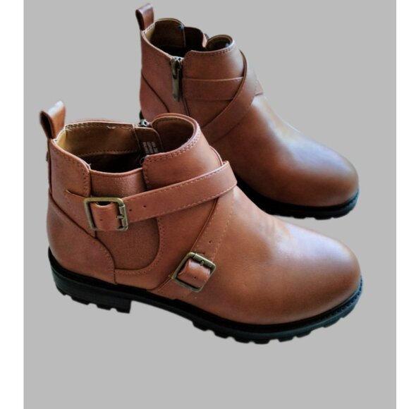Nina Girls Kylee Tan Boots Size 3 Vegan Faux Leather Zipper Fall Buckle Bootie - Picture 1 of 7